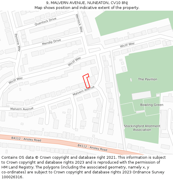 9, MALVERN AVENUE, NUNEATON, CV10 8NJ: Location map and indicative extent of plot