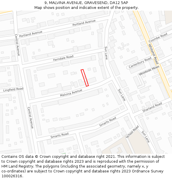 9, MALVINA AVENUE, GRAVESEND, DA12 5AP: Location map and indicative extent of plot