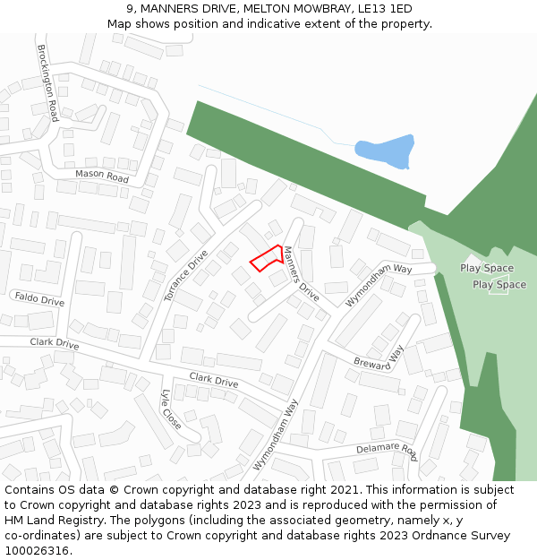 9, MANNERS DRIVE, MELTON MOWBRAY, LE13 1ED: Location map and indicative extent of plot