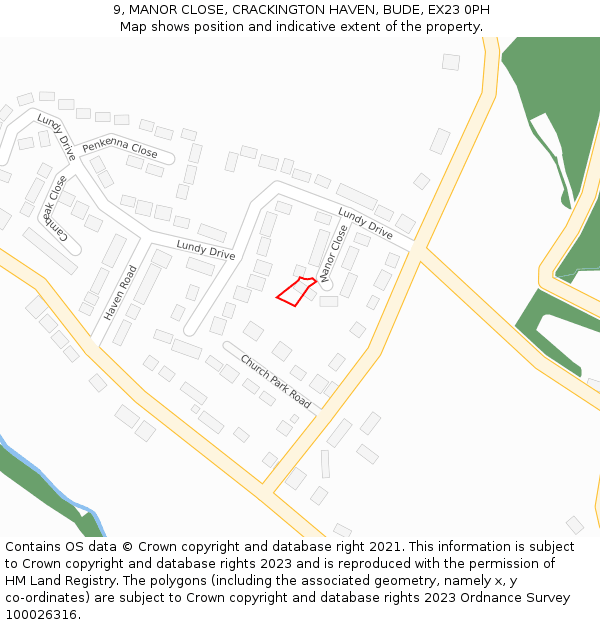 9, MANOR CLOSE, CRACKINGTON HAVEN, BUDE, EX23 0PH: Location map and indicative extent of plot