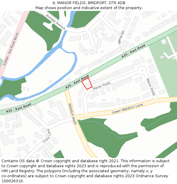 9, MANOR FIELDS, BRIDPORT, DT6 4DB: Location map and indicative extent of plot