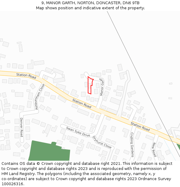 9, MANOR GARTH, NORTON, DONCASTER, DN6 9TB: Location map and indicative extent of plot