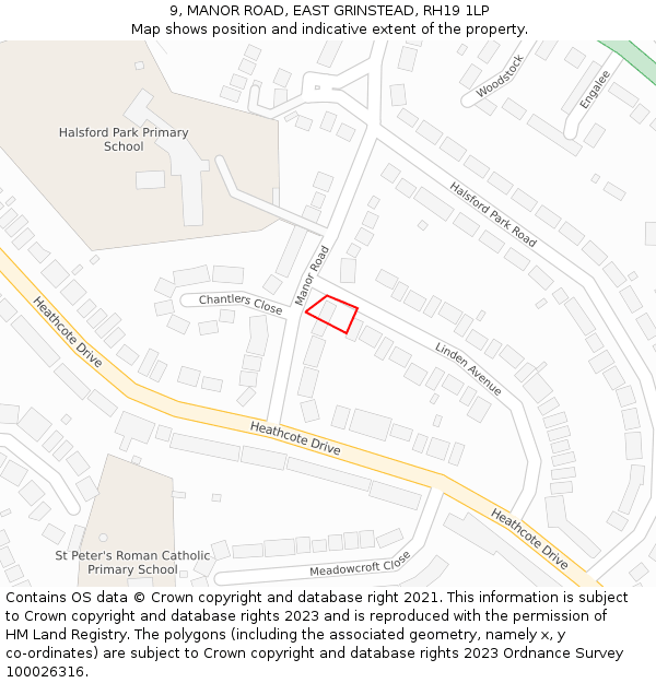 9, MANOR ROAD, EAST GRINSTEAD, RH19 1LP: Location map and indicative extent of plot