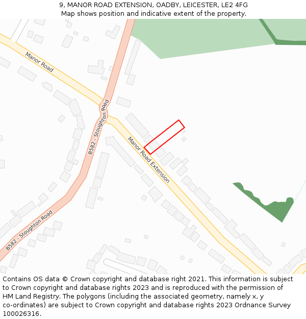 9, MANOR ROAD EXTENSION, OADBY, LEICESTER, LE2 4FG: Location map and indicative extent of plot