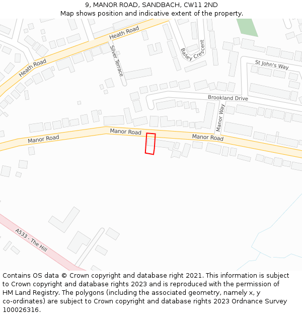 9, MANOR ROAD, SANDBACH, CW11 2ND: Location map and indicative extent of plot