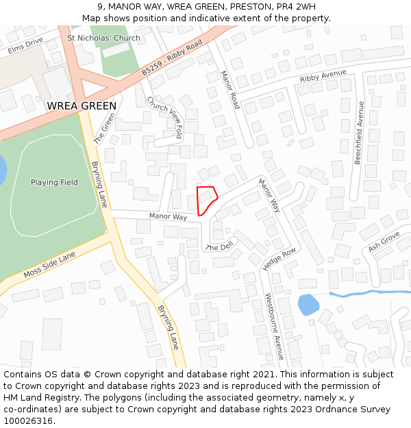 9, MANOR WAY, WREA GREEN, PRESTON, PR4 2WH: Location map and indicative extent of plot