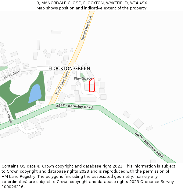 9, MANORDALE CLOSE, FLOCKTON, WAKEFIELD, WF4 4SX: Location map and indicative extent of plot