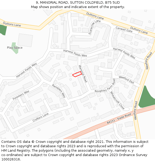 9, MANORIAL ROAD, SUTTON COLDFIELD, B75 5UD: Location map and indicative extent of plot
