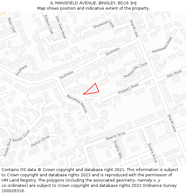 9, MANSFIELD AVENUE, BINGLEY, BD16 3HJ: Location map and indicative extent of plot