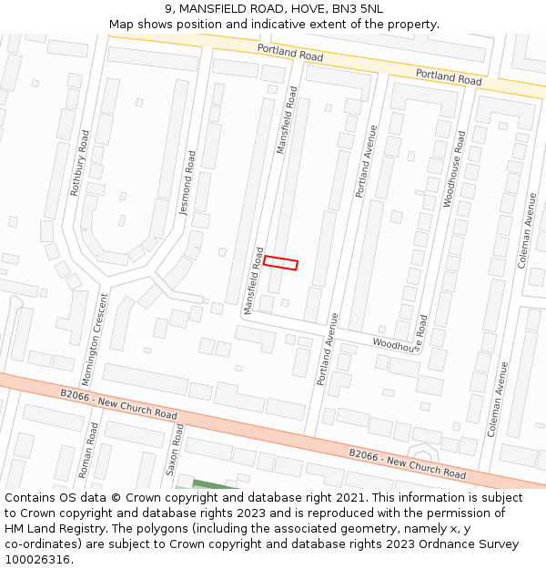 9, MANSFIELD ROAD, HOVE, BN3 5NL: Location map and indicative extent of plot