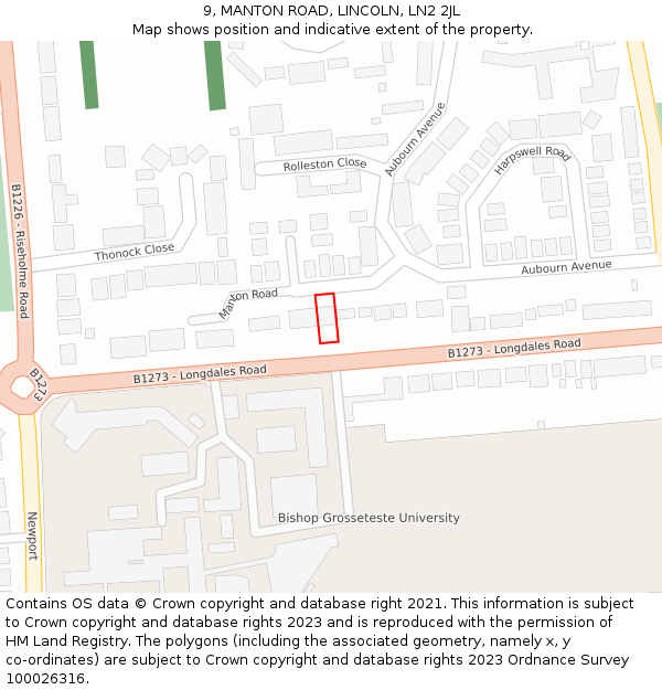 9, MANTON ROAD, LINCOLN, LN2 2JL: Location map and indicative extent of plot