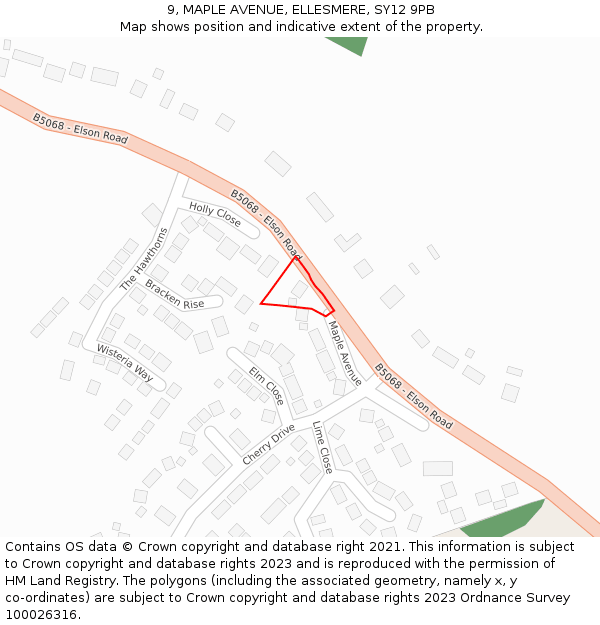 9, MAPLE AVENUE, ELLESMERE, SY12 9PB: Location map and indicative extent of plot