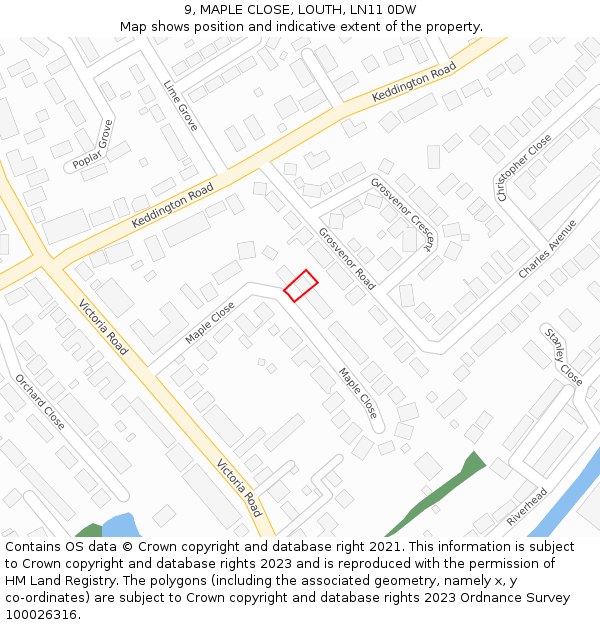 9, MAPLE CLOSE, LOUTH, LN11 0DW: Location map and indicative extent of plot