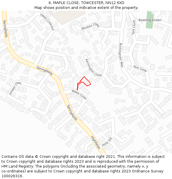 9, MAPLE CLOSE, TOWCESTER, NN12 6XD: Location map and indicative extent of plot