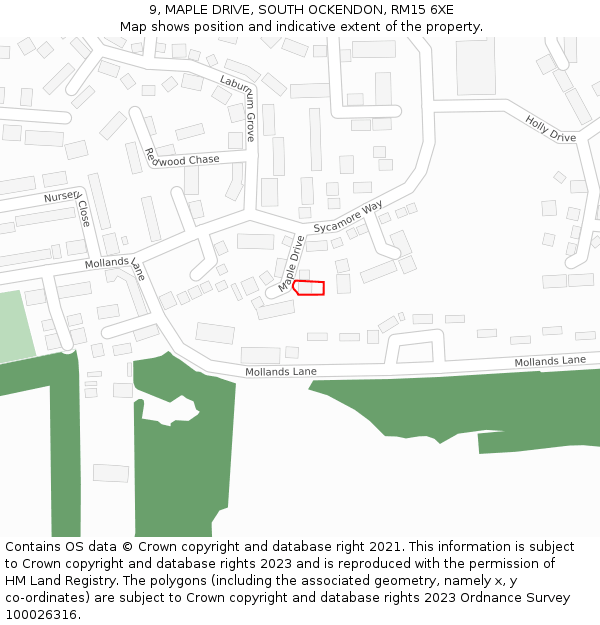 9, MAPLE DRIVE, SOUTH OCKENDON, RM15 6XE: Location map and indicative extent of plot