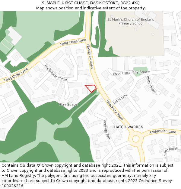 9, MAPLEHURST CHASE, BASINGSTOKE, RG22 4XQ: Location map and indicative extent of plot