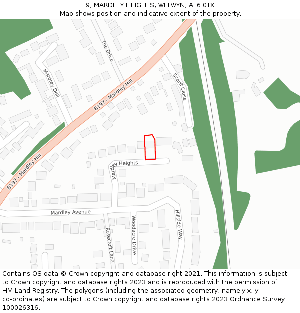 9, MARDLEY HEIGHTS, WELWYN, AL6 0TX: Location map and indicative extent of plot