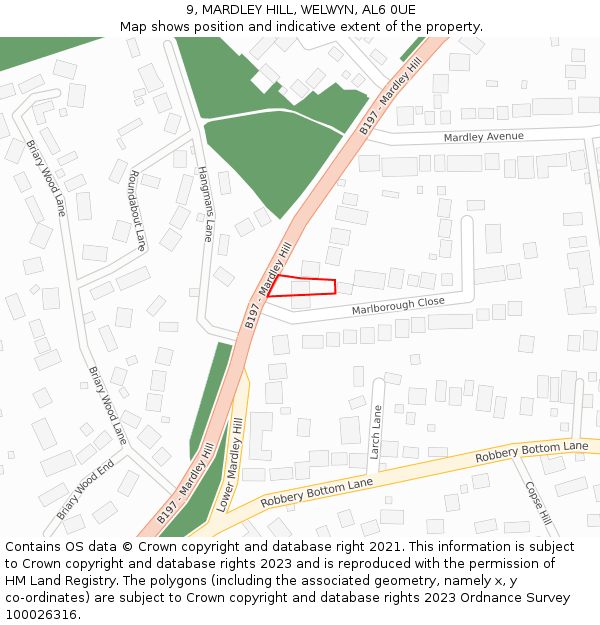 9, MARDLEY HILL, WELWYN, AL6 0UE: Location map and indicative extent of plot