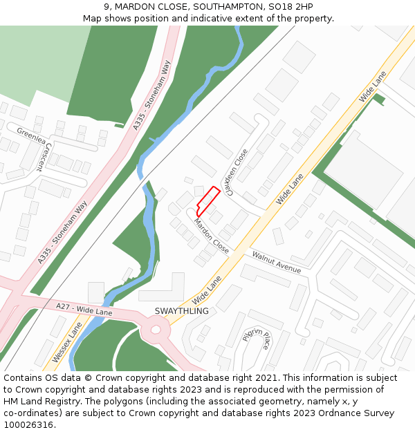 9, MARDON CLOSE, SOUTHAMPTON, SO18 2HP: Location map and indicative extent of plot