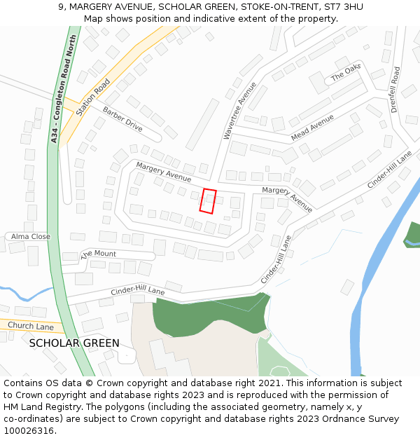 9, MARGERY AVENUE, SCHOLAR GREEN, STOKE-ON-TRENT, ST7 3HU: Location map and indicative extent of plot