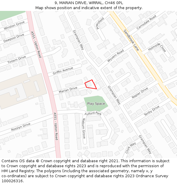 9, MARIAN DRIVE, WIRRAL, CH46 0PL: Location map and indicative extent of plot