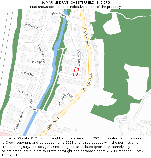 9, MARINE DRIVE, CHESTERFIELD, S41 0FG: Location map and indicative extent of plot