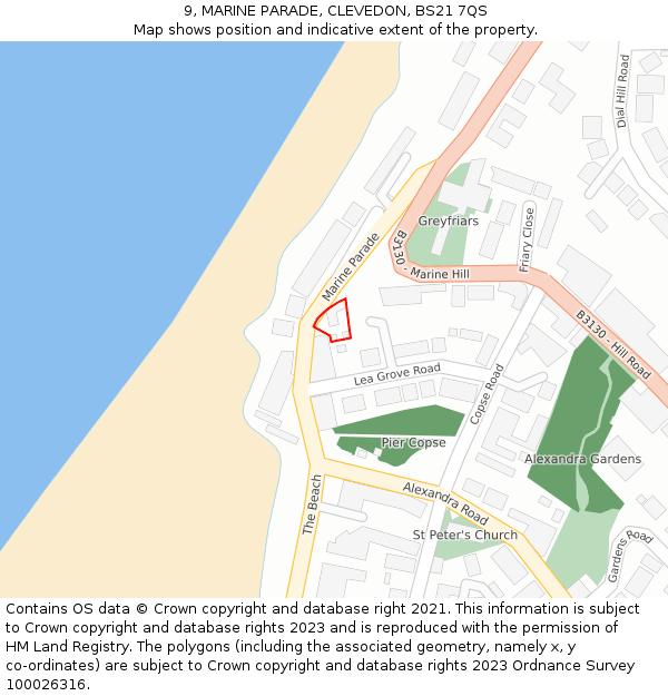 9, MARINE PARADE, CLEVEDON, BS21 7QS: Location map and indicative extent of plot