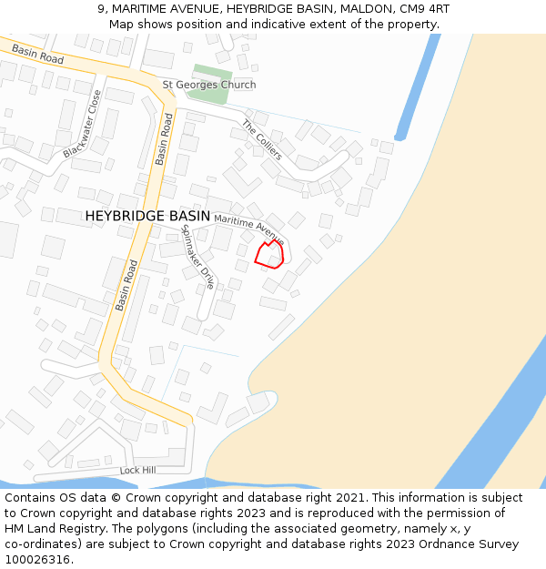 9, MARITIME AVENUE, HEYBRIDGE BASIN, MALDON, CM9 4RT: Location map and indicative extent of plot