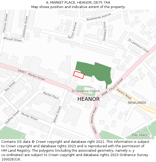 9, MARKET PLACE, HEANOR, DE75 7AA: Location map and indicative extent of plot