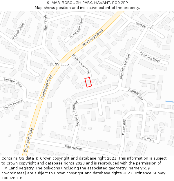 9, MARLBOROUGH PARK, HAVANT, PO9 2PP: Location map and indicative extent of plot