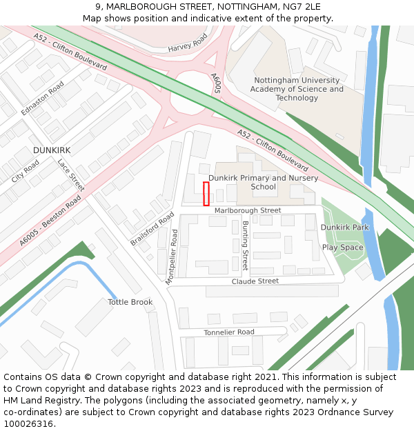 9, MARLBOROUGH STREET, NOTTINGHAM, NG7 2LE: Location map and indicative extent of plot