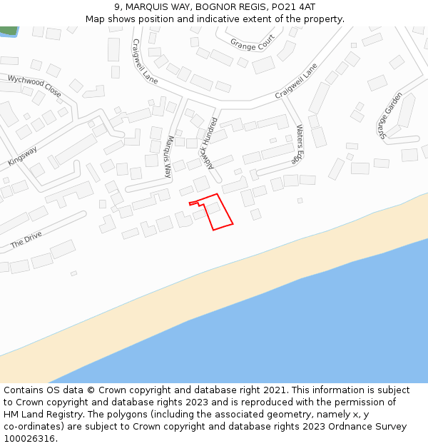 9, MARQUIS WAY, BOGNOR REGIS, PO21 4AT: Location map and indicative extent of plot