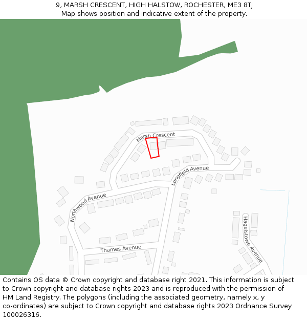 9, MARSH CRESCENT, HIGH HALSTOW, ROCHESTER, ME3 8TJ: Location map and indicative extent of plot