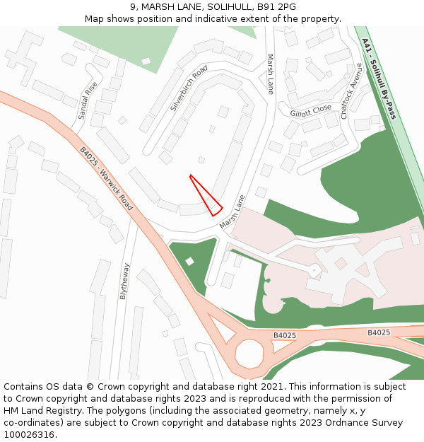 9, MARSH LANE, SOLIHULL, B91 2PG: Location map and indicative extent of plot