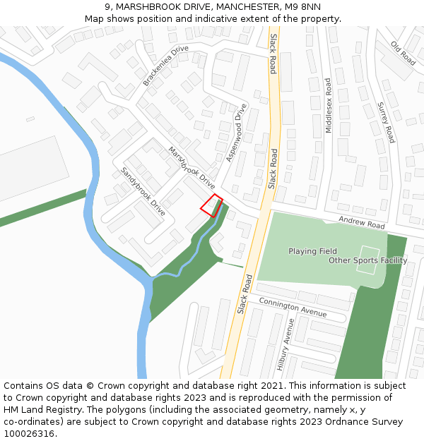 9, MARSHBROOK DRIVE, MANCHESTER, M9 8NN: Location map and indicative extent of plot