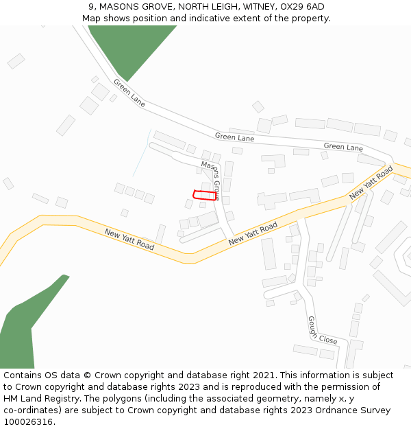 9, MASONS GROVE, NORTH LEIGH, WITNEY, OX29 6AD: Location map and indicative extent of plot