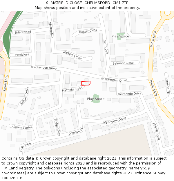 9, MATFIELD CLOSE, CHELMSFORD, CM1 7TP: Location map and indicative extent of plot