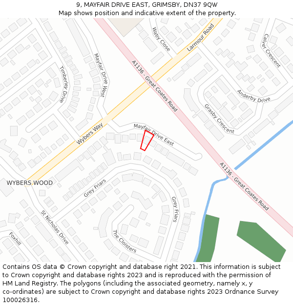 9, MAYFAIR DRIVE EAST, GRIMSBY, DN37 9QW: Location map and indicative extent of plot