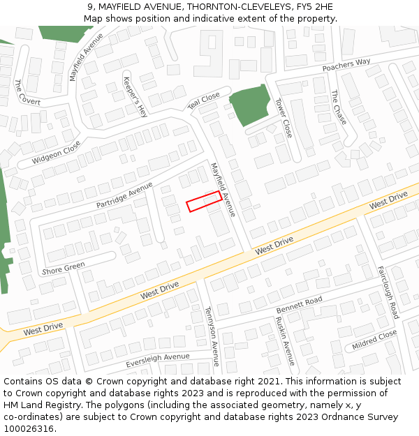9, MAYFIELD AVENUE, THORNTON-CLEVELEYS, FY5 2HE: Location map and indicative extent of plot
