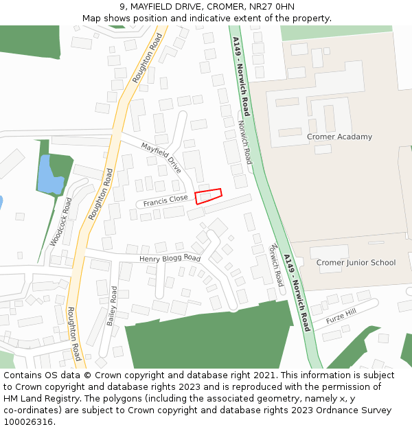 9, MAYFIELD DRIVE, CROMER, NR27 0HN: Location map and indicative extent of plot