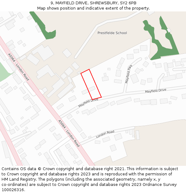 9, MAYFIELD DRIVE, SHREWSBURY, SY2 6PB: Location map and indicative extent of plot