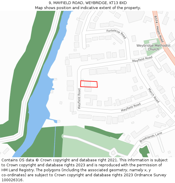 9, MAYFIELD ROAD, WEYBRIDGE, KT13 8XD: Location map and indicative extent of plot