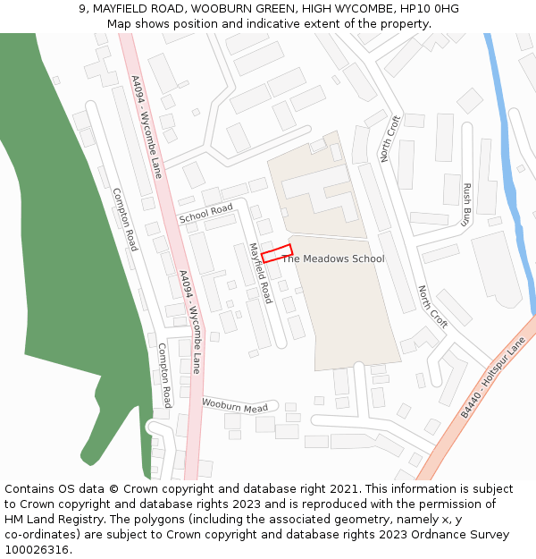 9, MAYFIELD ROAD, WOOBURN GREEN, HIGH WYCOMBE, HP10 0HG: Location map and indicative extent of plot