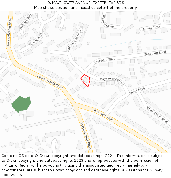 9, MAYFLOWER AVENUE, EXETER, EX4 5DS: Location map and indicative extent of plot