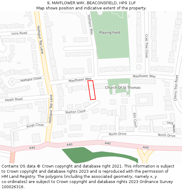 9, MAYFLOWER WAY, BEACONSFIELD, HP9 1UF: Location map and indicative extent of plot