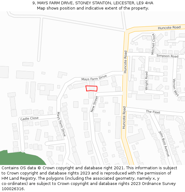 9, MAYS FARM DRIVE, STONEY STANTON, LEICESTER, LE9 4HA: Location map and indicative extent of plot