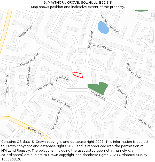 9, MAYTHORN GROVE, SOLIHULL, B91 3JS: Location map and indicative extent of plot