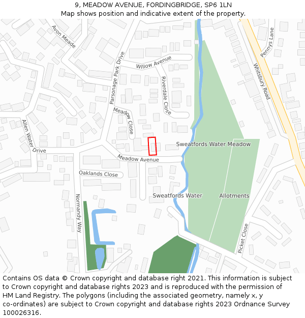 9, MEADOW AVENUE, FORDINGBRIDGE, SP6 1LN: Location map and indicative extent of plot