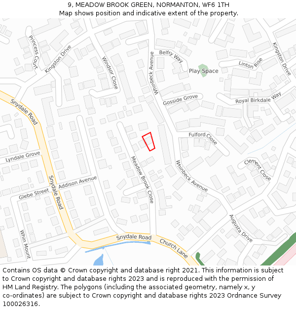 9, MEADOW BROOK GREEN, NORMANTON, WF6 1TH: Location map and indicative extent of plot