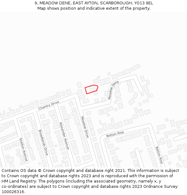 9, MEADOW DENE, EAST AYTON, SCARBOROUGH, YO13 9EL: Location map and indicative extent of plot